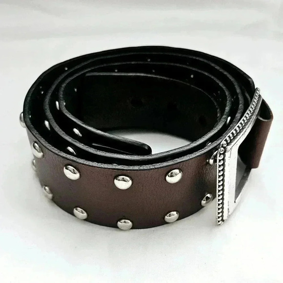 Calvin Klein 100% Leather Mohagany  Steel Stud 3 Loop over Lap Belt - Picture 3 of 12
